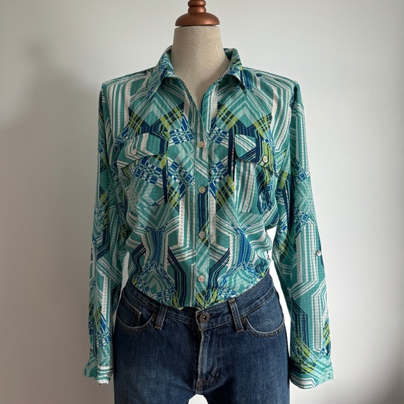 Coral Bay Tops - Coral Bay - Blue and White Long Sleeves Lined button Down Shirt
